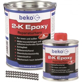 Beko 2-K Epoxy Reparaturharz betongrau 1 kg, inkl. 10 Estrichklammern &agrave; 6 x 70 mm