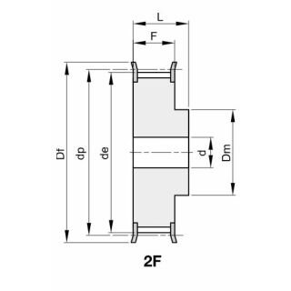 Zahnriemenrad Profil &quot;AT&quot; - DIN 7721-2 AT5 Z&auml;hne 21 Bohrung 12 H7, Nut nach DIN, mit Nabe, mit Bordscheiben